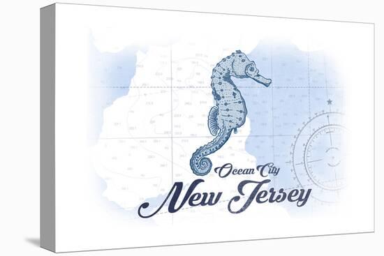 Ocean City, New Jersey - Seahorse - Blue - Coastal Icon-Lantern Press-Stretched Canvas