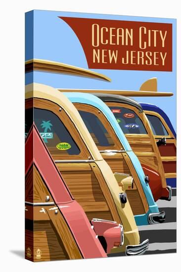 Ocean City, New Jersey - Woodies Lined Up-Lantern Press-Stretched Canvas