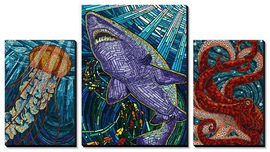 Ocean Creatures Paper Mosaic-Lantern Press-Stretched Canvas