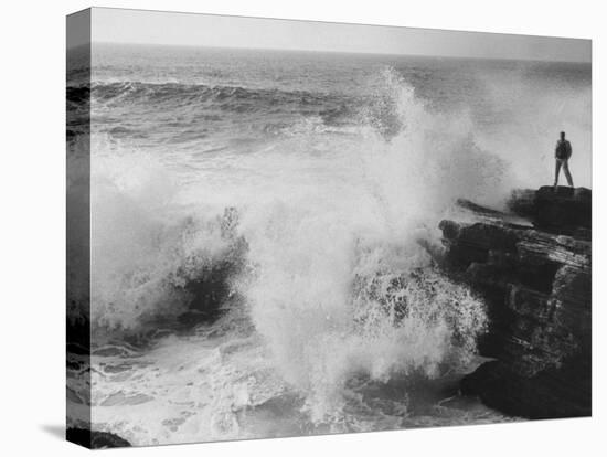 Oceanographer Willard Bascom Standing on a Rock while Observing the Crashing Surf-Bill Ray-Premier Image Canvas