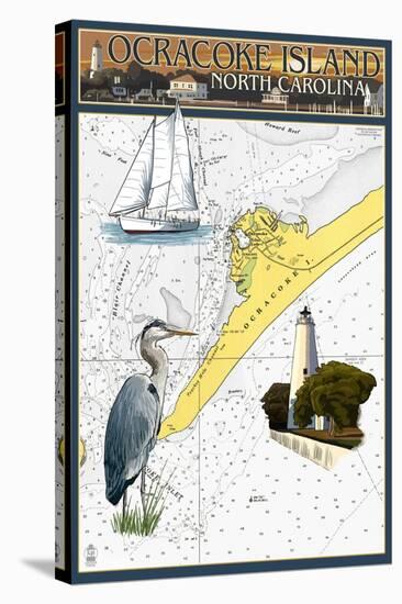 Ocracoke Island, North Carolina - Nautical Chart-Lantern Press-Stretched Canvas