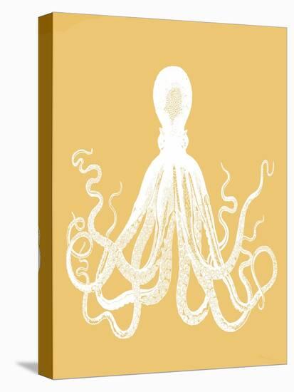 Octopus 1 White On Mustard-Fab Funky-Stretched Canvas