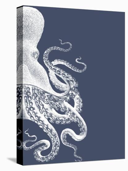 Octopus Indigo Blue and Cream b-Fab Funky-Stretched Canvas