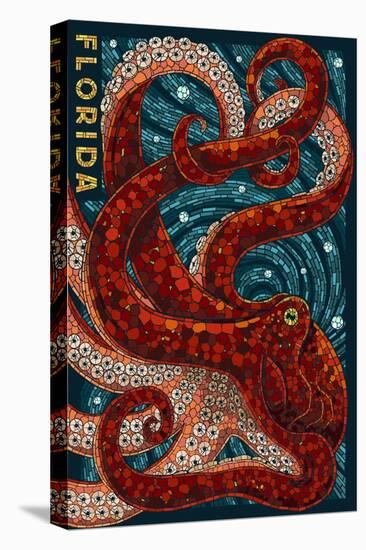 Octopus Paper Mosaic - Florida-Lantern Press-Stretched Canvas