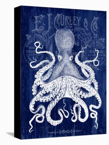 Octopus Prohibition Octopus On Blue-Fab Funky-Stretched Canvas