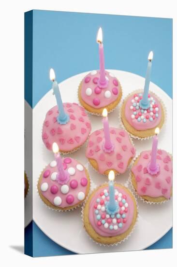 Of Muffin, Icing, Pink, Hearts, Chocolate Beans, Sugar Pearls, Candles, Burn, Detail, Blur-Nikky-Premier Image Canvas