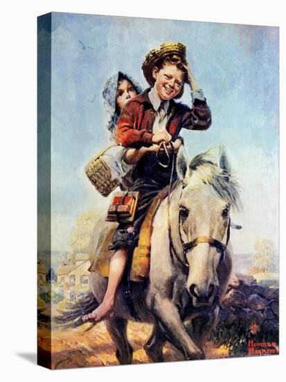 Off to School (or Boy and Girl on Horse)-Norman Rockwell-Premier Image Canvas