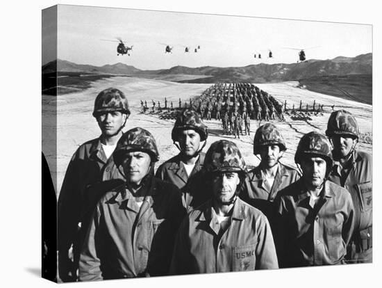 Officers and Men of Marine Corps Test Unit No.1, with Artillery Equipment, Helicopters in Formation-Hank Walker-Premier Image Canvas
