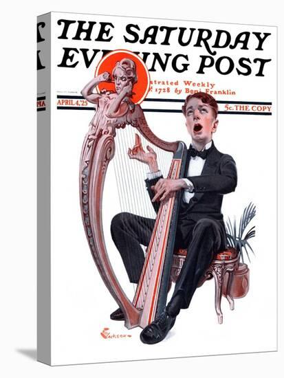 "Offkey Harpist," Saturday Evening Post Cover, April 4, 1925-Elbert Mcgran Jackson-Premier Image Canvas