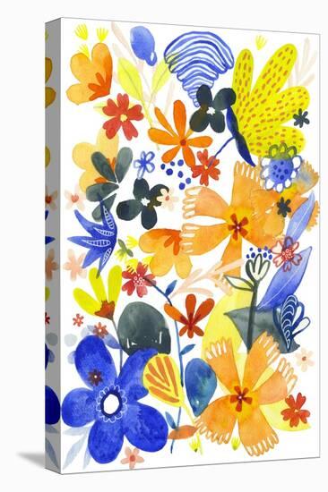 Oh Happy Day Floral - Orange/Blue Pattern-Kerstin Stock-Stretched Canvas