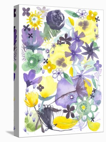 Oh Happy Day Floral - Purple/Yellow Pattern-Kerstin Stock-Stretched Canvas