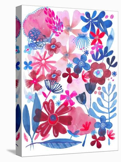 Oh Happy Day Floral - Red/Blue Pattern-Kerstin Stock-Stretched Canvas