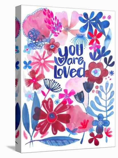 Oh Happy Day Floral - Red/Blue - You Are Loved Card-Kerstin Stock-Stretched Canvas