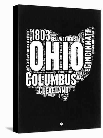 Ohio Black and White Map-NaxArt-Stretched Canvas