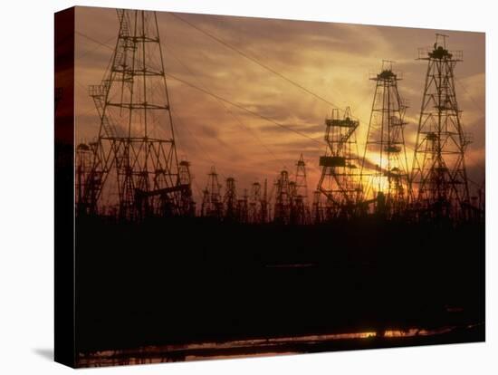 Oil Derricks at Sunset at Baku, Azerbaijan, USSR-Stan Wayman-Premier Image Canvas