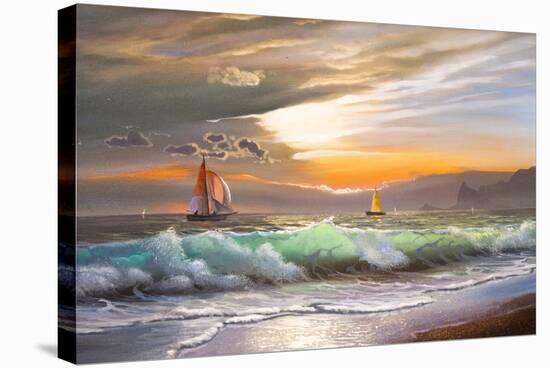 Oil Painting On Canvas , Sailboat Against A Background Of Sea Sunset-Lilun-Stretched Canvas