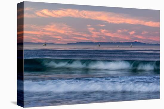 Oil rigs and waves in the Pacific Ocean, Channel Islands of California, Carpinteria, Santa Barba...-null-Premier Image Canvas