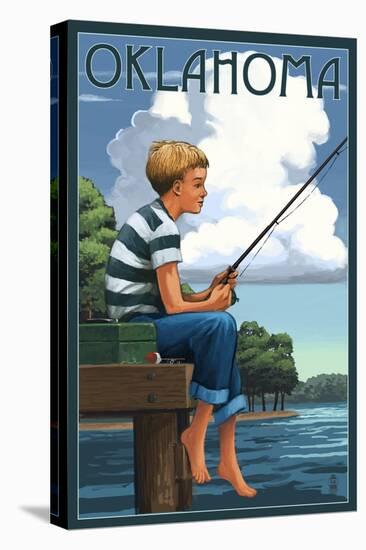 Oklahoma - Boy Fishing-Lantern Press-Stretched Canvas