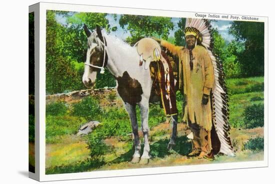 Oklahoma - Osage Indian and Pony-Lantern Press-Stretched Canvas