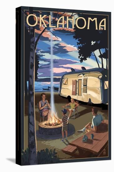 Oklahoma - Retro Camper and Lake-Lantern Press-Stretched Canvas