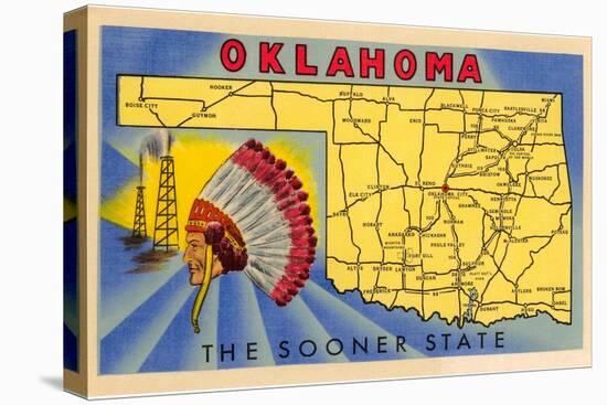 Oklahoma, The Sooner State, Map-null-Stretched Canvas