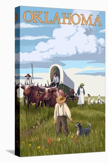 Oklahoma - Wagon Scene-Lantern Press-Stretched Canvas