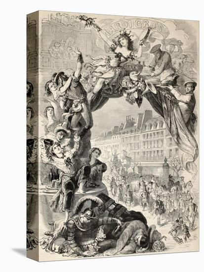 Old Allegoric Illustration Of Mardi Gras (Fat Tuesday) During Carnival Celebrations In Paris-marzolino-Stretched Canvas