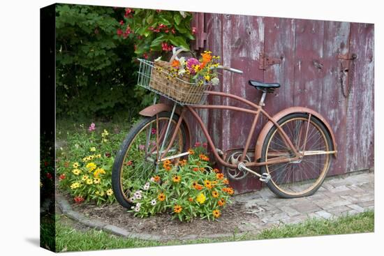 Old Bicycle with Flower Basket Next to Old Outhouse Garden Shed. Marion County, Illinois-Richard and Susan Day-Premier Image Canvas