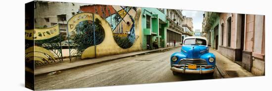 Old Car and a Mural on a Street, Havana, Cuba-null-Stretched Canvas