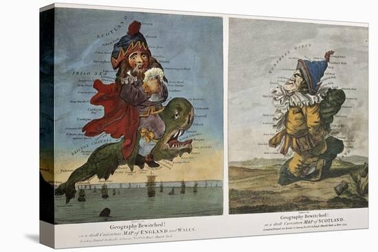 Old Caricature Maps Of England-Wales And Scotland-marzolino-Stretched Canvas