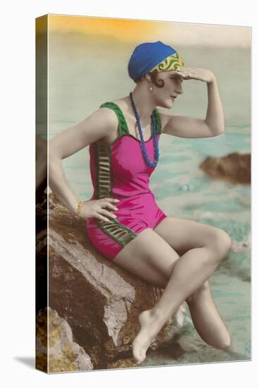 Old Fashioned Woman in Bathing Suit-null-Stretched Canvas