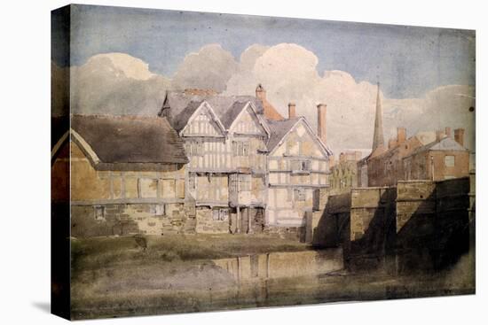 Old Houses and Wye Bridge, Hereford, 1820 (W/C over Pencil on Paper)-David Cox-Premier Image Canvas