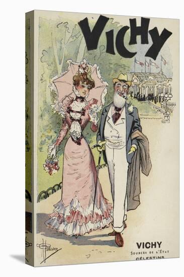 Old Man and Young Girl Walking, Advertisement for Vichy-null-Premier Image Canvas