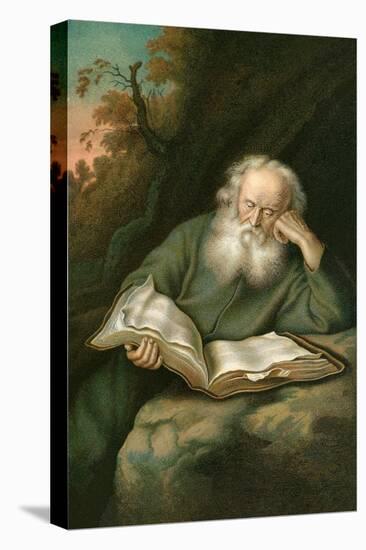 Old Man Reading Book-null-Stretched Canvas
