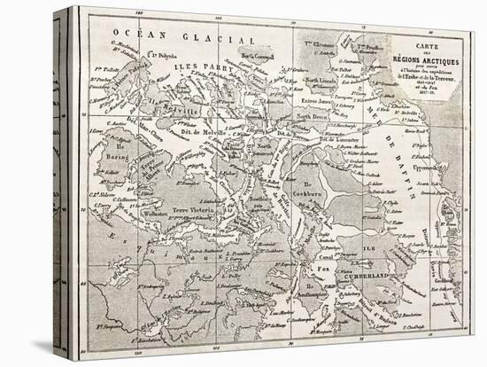 Old Map Of Arctic Region Of Sir John Franklin Northwest Passage Exploration-marzolino-Stretched Canvas
