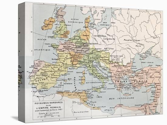 Old Map Of Barbarian Kingdoms Before Clovis I-marzolino-Stretched Canvas