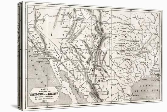 Old Map Of Northern Mexico And South-Western Usa-marzolino-Stretched Canvas