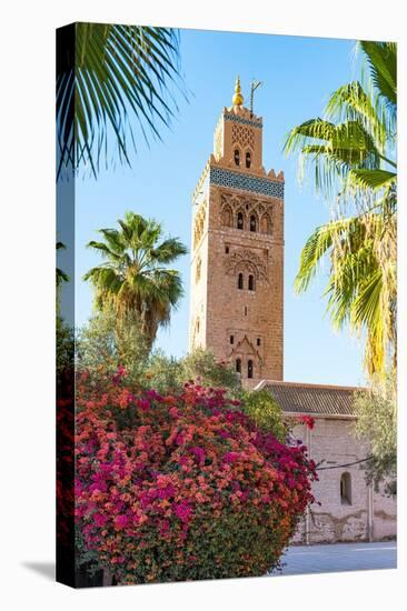 Old minaret tower of Koutoubia Mosque, framed by flowers in spring, Marrakech, Morocco-Roberto Moiola-Premier Image Canvas