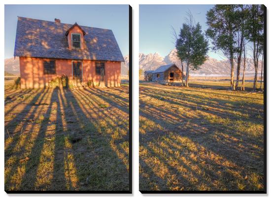 Old Mormon House and Long Shadows, Wyoming-Vincent James-Stretched Canvas