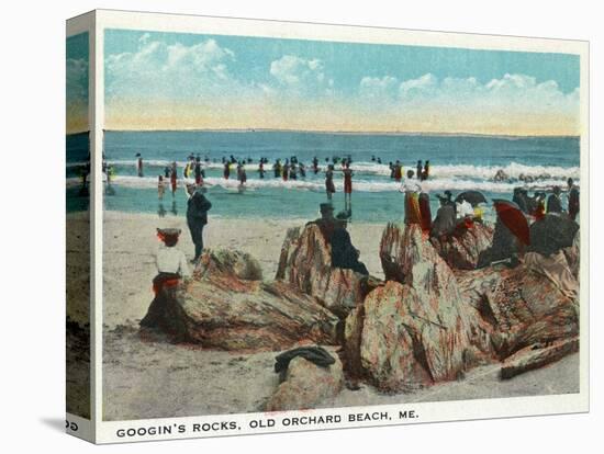 Old Orchard Beach, Maine - Googin's Rocks Scene-Lantern Press-Stretched Canvas
