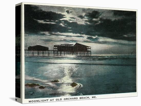 Old Orchard Beach, Maine - Moonlight Scene-Lantern Press-Stretched Canvas