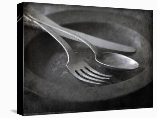 Old Pewter Flatware on an Old Pewter Plate-Steve Lupton-Premier Image Canvas