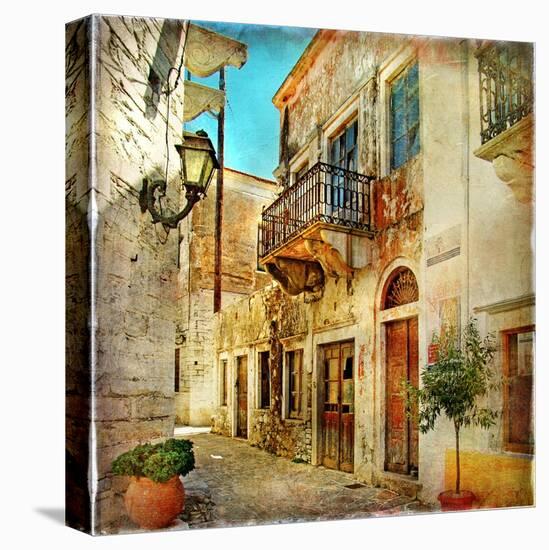 Old Pictorial Streets Of Greece - Artistic Picture-Maugli-l-Stretched Canvas