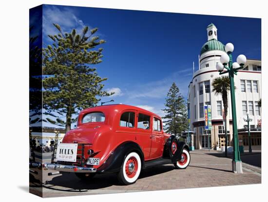 Old Red Car Advertising Tours in the Art Deco City, Napier, New Zealand-Don Smith-Premier Image Canvas