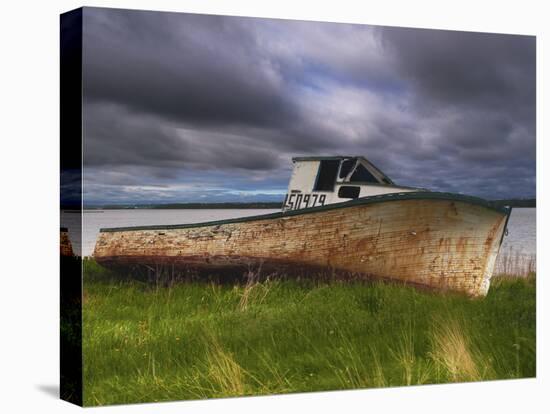 Old Rusty Lobster Boat on a Grassy Bank by the Ocean in Nova Scotia-Frances Gallogly-Premier Image Canvas