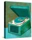 Old School Record Player in Aqua-John W Golden-Stretched Canvas