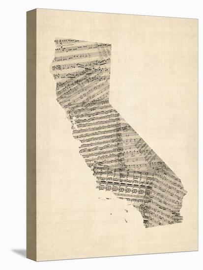 Old Sheet Music Map of California-Michael Tompsett-Stretched Canvas
