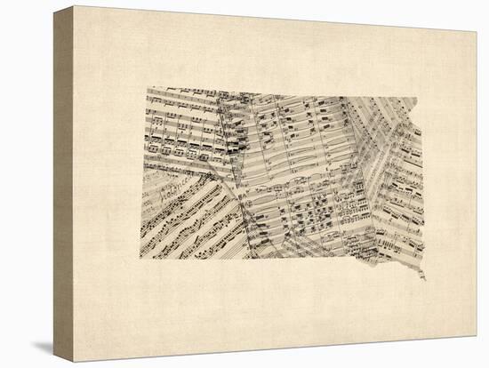 Old Sheet Music Map of South Dakota-Michael Tompsett-Stretched Canvas
