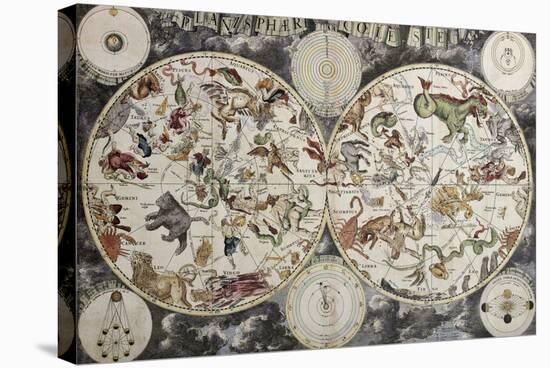 Old Sky Map Depicting Boreal And Austral Hemispheres With Constellations And Zodiac Signs-marzolino-Premier Image Canvas