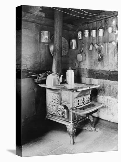Old Stove inside Log Cabin Kitchen-null-Premier Image Canvas